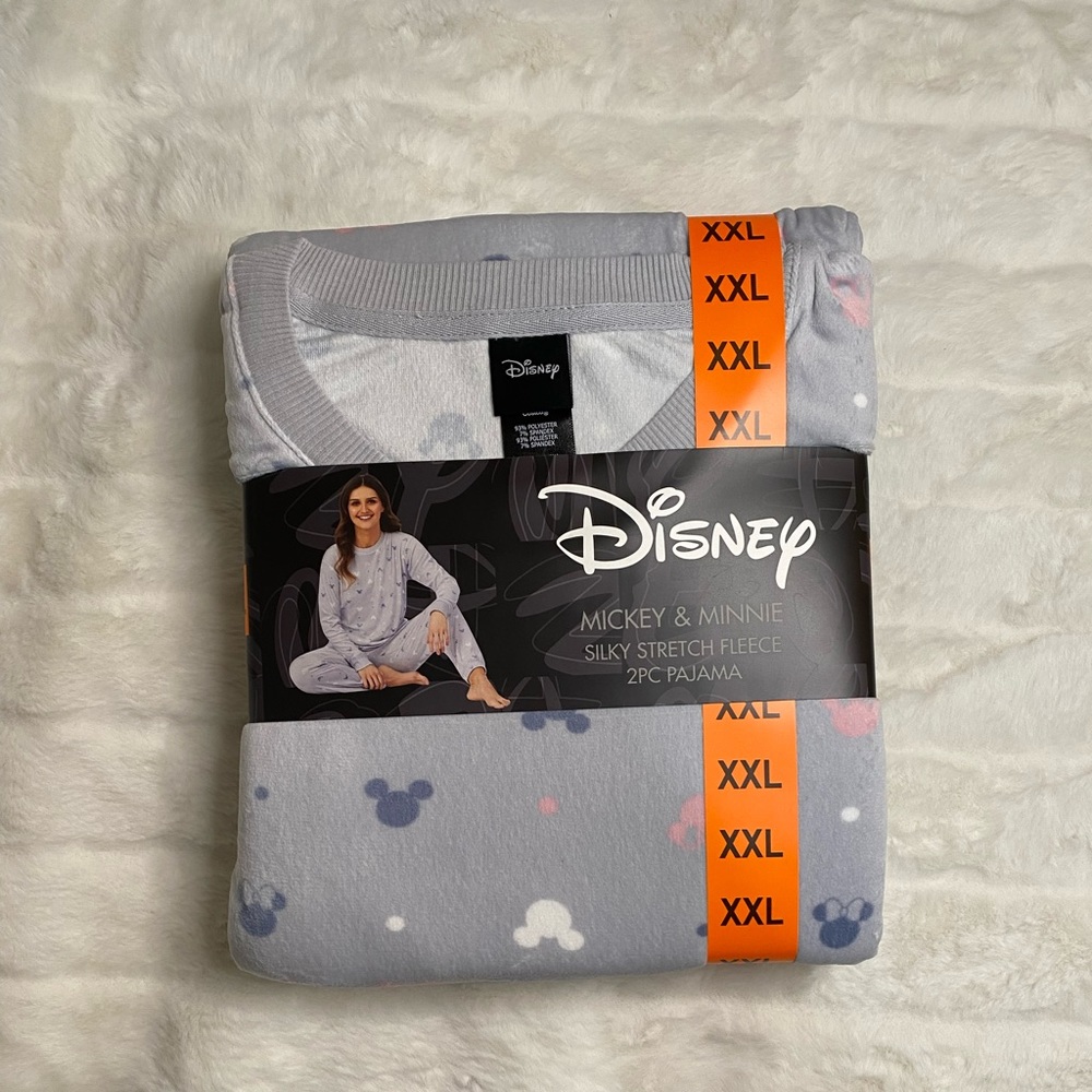 Disney Mickey & Minnie Mouse Silky Stretch Fleece 2Pc Pajamas Set Gray XXL